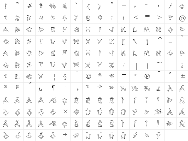 Jade Monkey BTN Outline Regular  glyph index