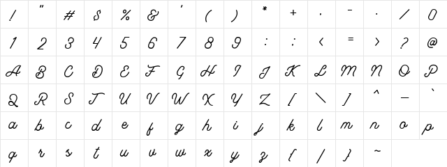 Beautiful Holiday Demo Regular  glyph index