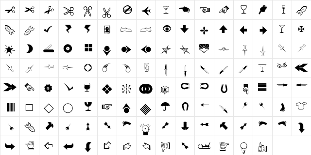 BillsDingbats Regular  glyph index