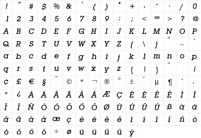 L850-Slab-Medium Italic  glyph index
