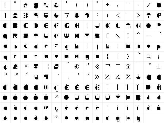 Shroom Regular  glyph index