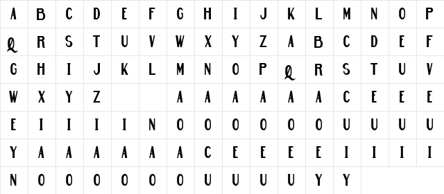 Fabulouscity Demo Bold  glyph index