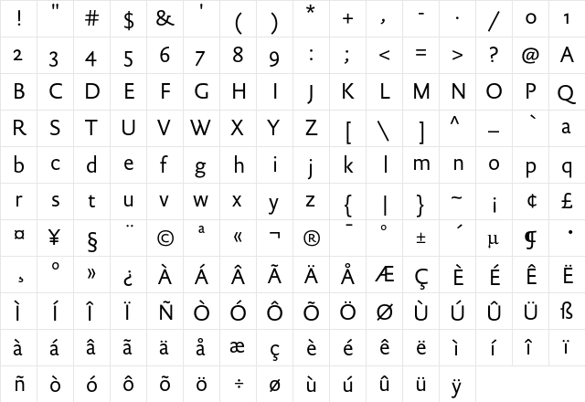 DTL Documenta Sans ST Regular  glyph index