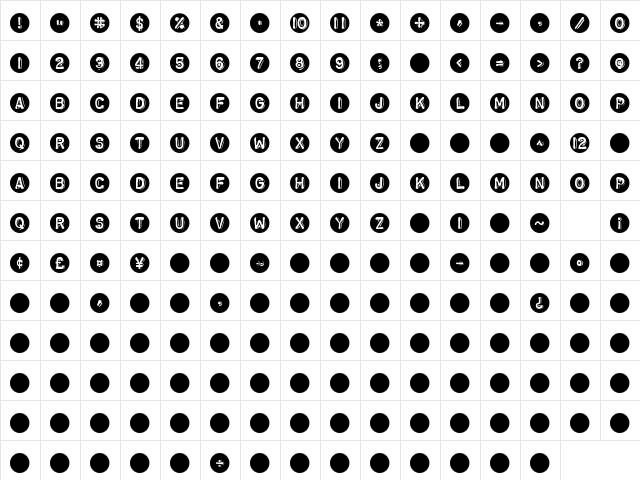 Dingos Regular  glyph index