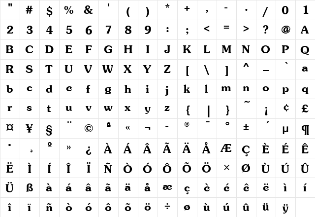 SouvenirITC Demi  glyph index