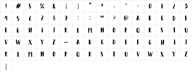 Happy Camper Regular  glyph index