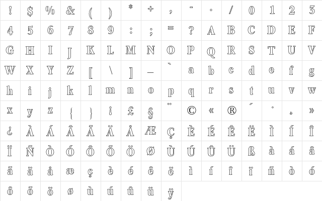 ConcordeCondensedBQ Regular  glyph index