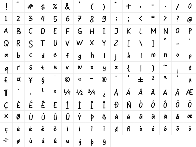 Sweet Hansan Regular  glyph index