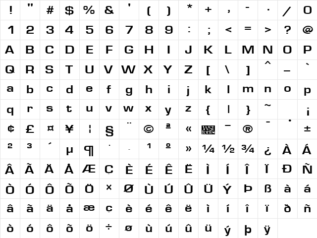 Eurose Bold  glyph index