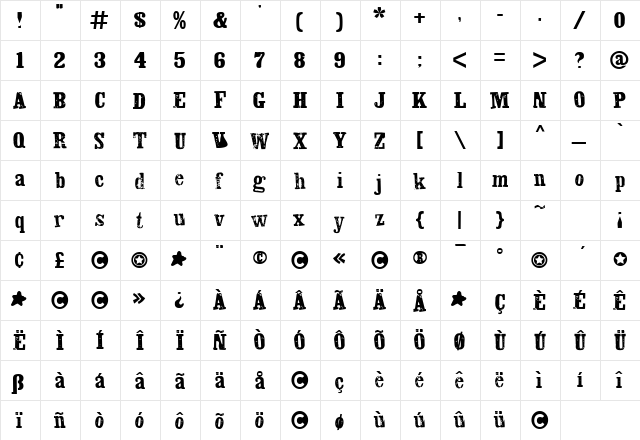 Sodom Regular  glyph index