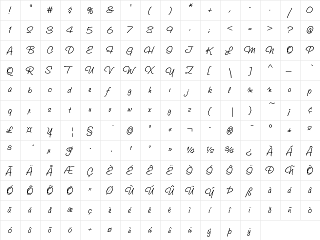 Studio Script ITC Regular  glyph index