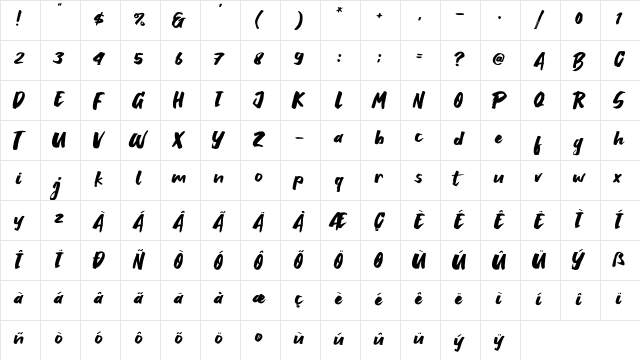 Breaking Wild Regular  glyph index