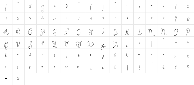 Signature Street Regular  glyph index