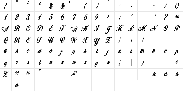 ZimmermanCondensed Bold  glyph index