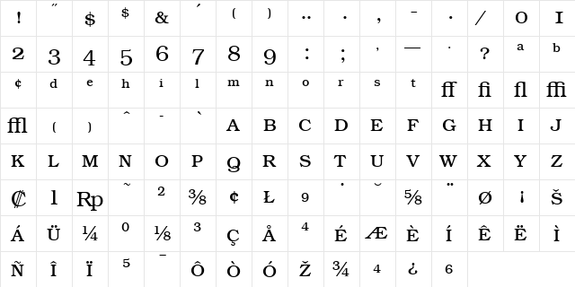 BookwomanExp LightSH  glyph index