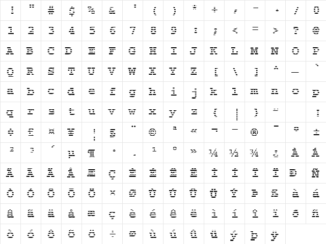 ChiselStriped Normal  glyph index