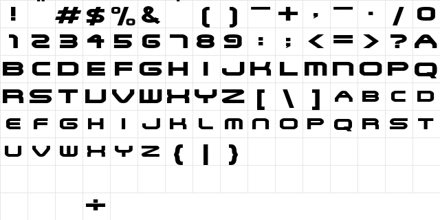 SNFUExtended Regular  glyph index