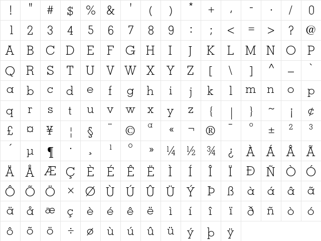 Memphis Light  glyph index