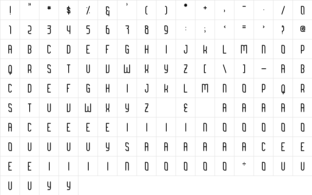 BrengkelRegular Regular  glyph index
