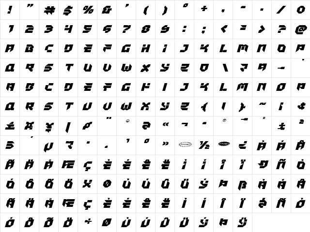 Tokyo Drifter Expanded Italic Expanded Italic  glyph index