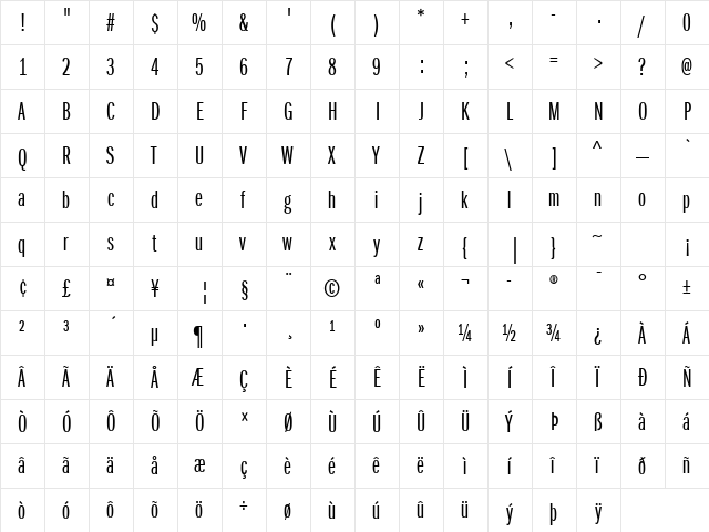 ITC Franklin Gothic LT Com Book Extra Compressed  glyph index