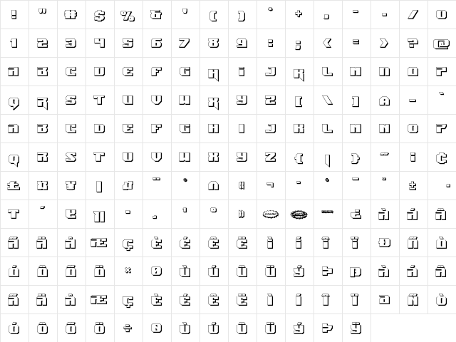 Jumpers 3D Regular  glyph index