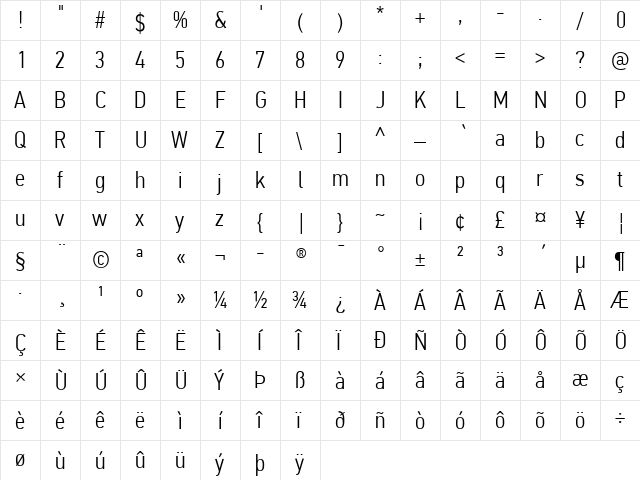 PF Din Text Cond Pro Light  glyph index