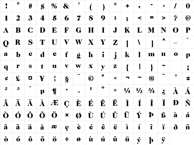 CaslonTwoBlackSSK Regular  glyph index