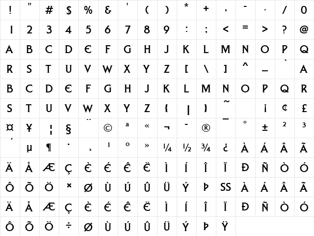 LibertyD Regular  glyph index