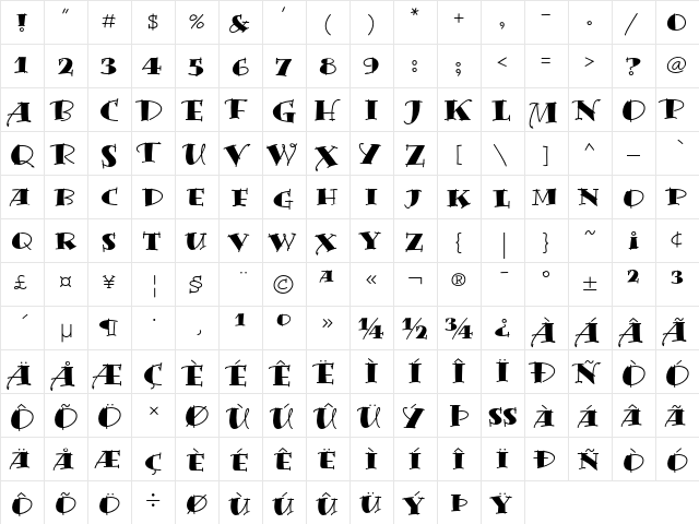 Bermuda LP Solid  glyph index
