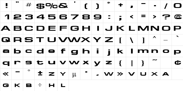 Federation Regular  glyph index