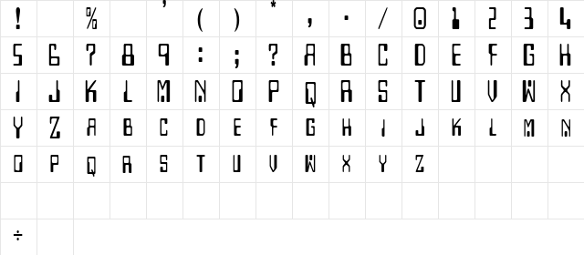 DigitalMachineCondensed Regular  glyph index