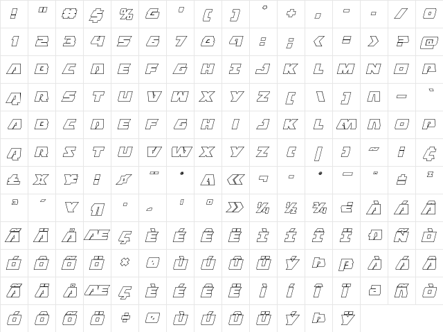 Eagle Strike Outline Italic Outline Italic  glyph index