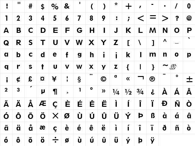 Thinx SSi Bold  glyph index