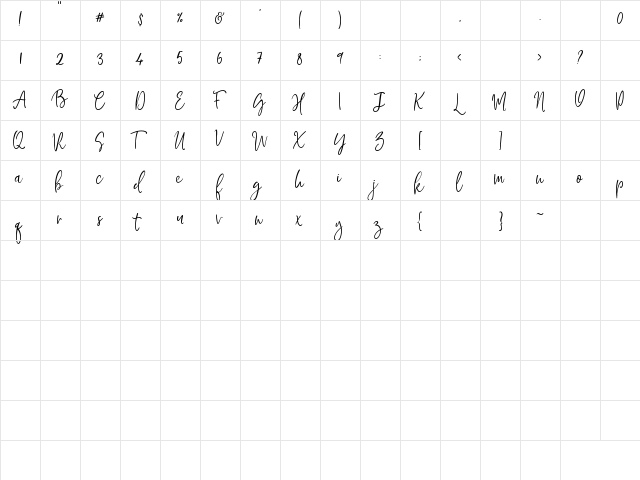 Mawar Merah Regular  glyph index