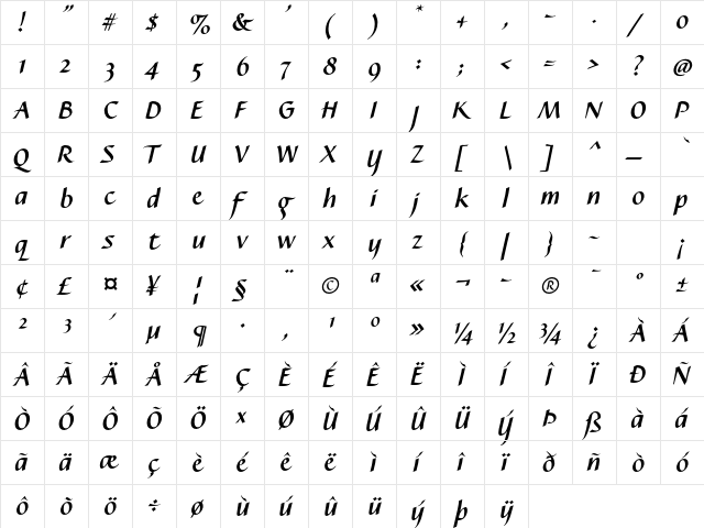 Caterina LT Std Bold Italic  glyph index