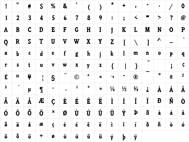 URWJanssonDBolCon Regular  glyph index