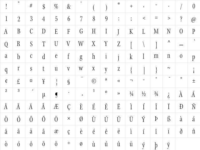 Kepler Std Light Condensed Subhead  glyph index