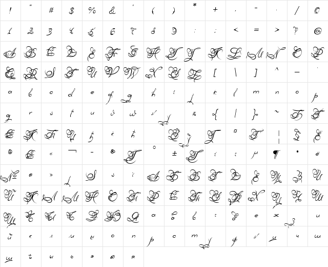DianaCTT Regular  glyph index