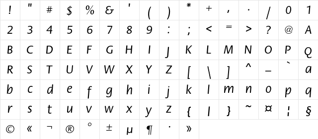 FiestaC Regular  glyph index