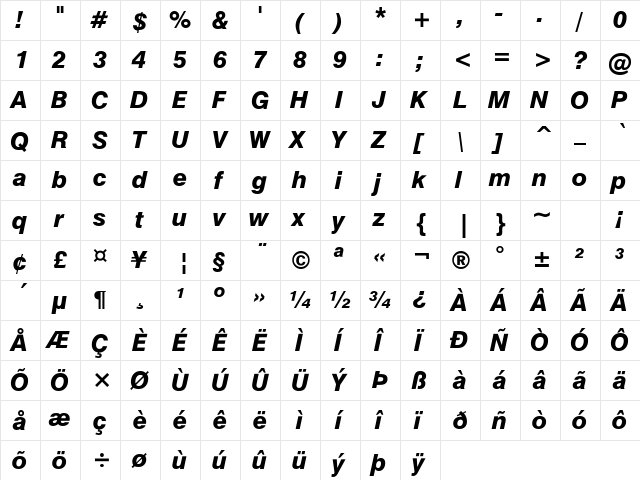 HailstenHeavy Italic  glyph index