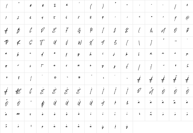 Santy Ehisa Regular  glyph index