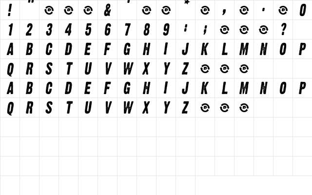 Treason Regular  glyph index