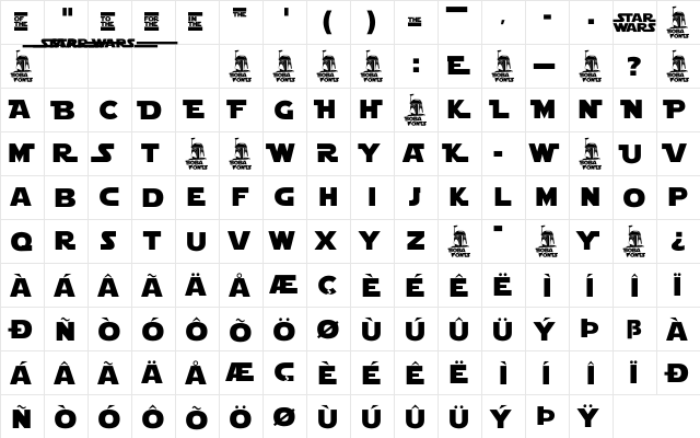 Star Jedi Logo DoubleLine1 Regular  glyph index