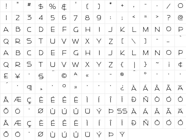 Neutra Display Drafting Regular  glyph index