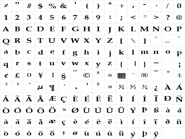 PalisadeBroad Bold  glyph index