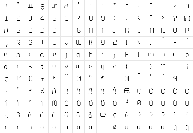 DieppeLight Regular  glyph index