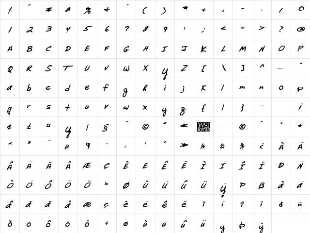 CormicksHand Bold Italic  glyph index
