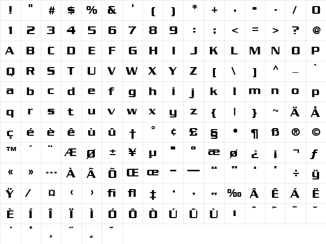 Serpentine-Medium Regular  glyph index