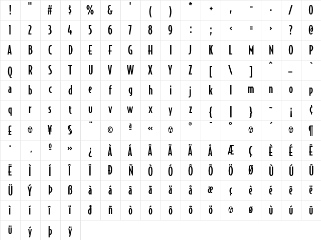 BodegaSans-Medium Regular  glyph index